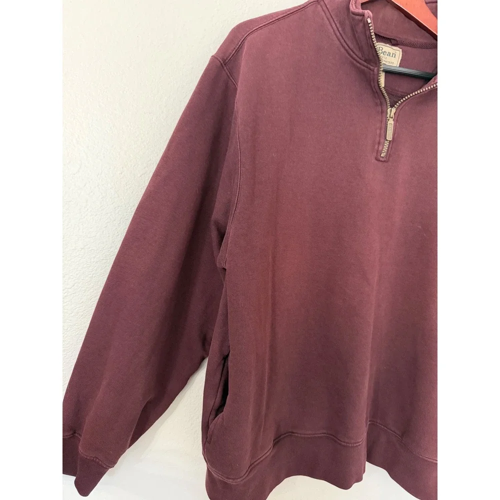 LL Bean Mens Large Quarter Zip Pullover Sweatshirt Maroon 0KC41 Y2K